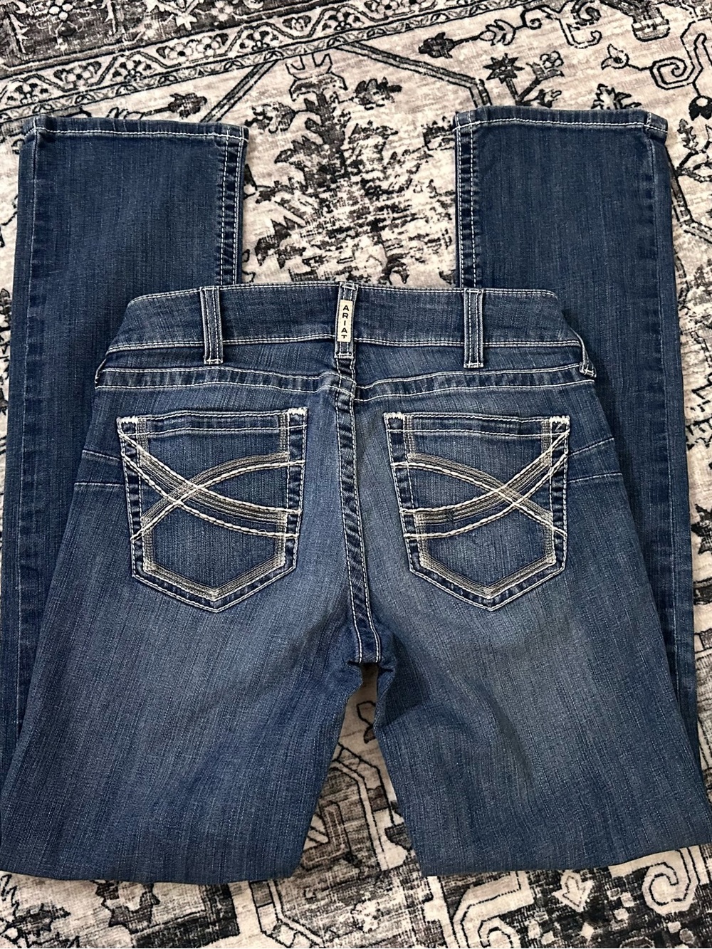 Ariat Medium Blue Straight Leg Jeans with Contrast Pocket Stitching